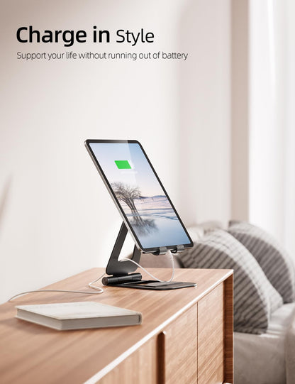 Nulaxy Aluminum Tablet Stand, Fully Foldable Adjustable Desktop Tablet Stand Holder, iPad Accessories for Office Compatible with iPad Air 4/Mini/Pro 11/12.9/10.2/9.7, All 4-11'' Mobile Devices, Black