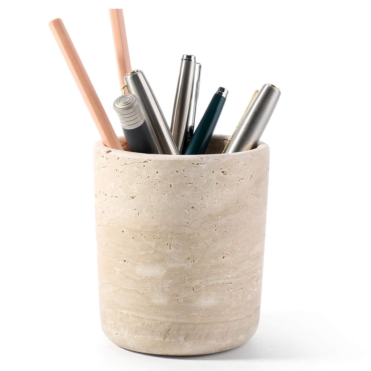 Erongoo Travertine Pen Holder, Natural Travertine Toothbrush Holder Pencil Cup Organizer for Desk,Premium True Marble Desk Accessories for Home Office,Bathroom and Kitchen