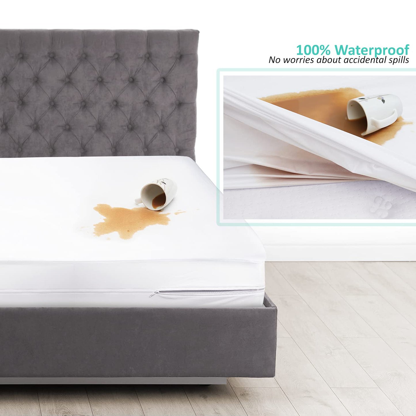 Nestl Premium Microfiber Zippered Mattress Encasement - Waterproof Full Mattress Protector - Fits 15 Inches Deep - Full