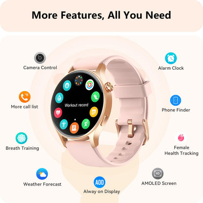 aeac Smart Watch for Women, 1.32'' AMOLED Ultra-Clear Screen Activity Trackers with Heart Rate/Sleep/SpO2 Monitor, Smartwatch for iPhone/Samsung/Android, 110+ Sport Modes 3ATM Waterproof Fitness Watch