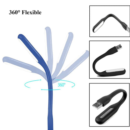 Mini Flexible Light, Portable USB Led Reading Night Lamp for PC Laptop Computer Notebook Power Bank - 2 Pack (Black)