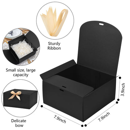 WLUSEAXI 12pack Gift Boxes with Lids,Black Gift Boxes Bulk with Gold Bow Ribbon,Bridesmaid Proposal Box for Presents Kraft Paper Boxes for Wedding,Christmas,Halloween,Baby Shower