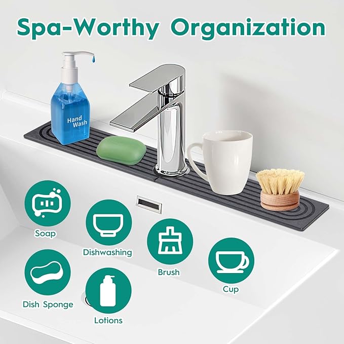 16 Inch Stone Faucet Mat for Kitchen Sink, Kitchen Sink Splash Guard-Water