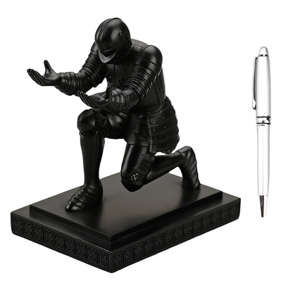 Amoysanli Knight Pen Holder Desk Organizers and Accessories Desk Decor Resin Pen Holder as Gift with a Cool Pen for Office and Home (Black)