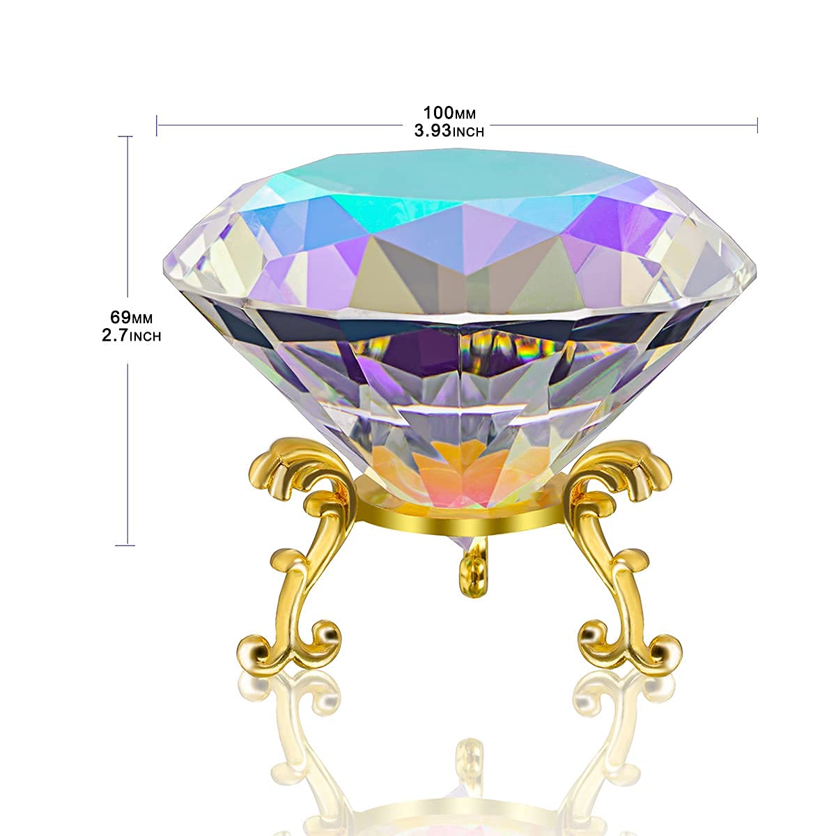 Bundle of 1pc 100mm AB-Coated Crystal Diamond Paperweight and 4pc AB Coated Crystal Diamond Suncatcher Rainbow Maker