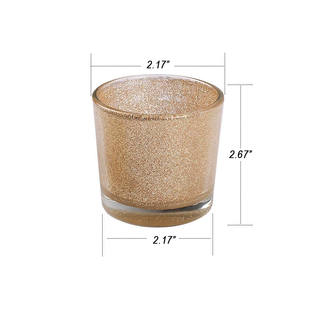 Gold Votive Candle Holders, BeMoment Glitter Glass Tealight Candle Holder for Christmas, Wedding Decor and Home Decor, Festival, Xmas, Holiday, Set of 12(2”×2”)