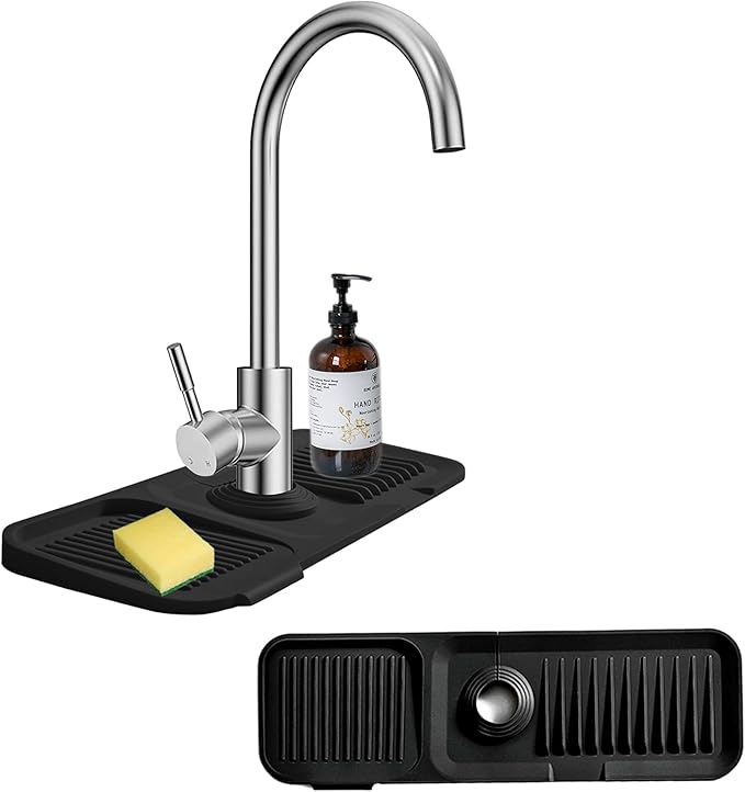 Kitchen Sink Splash Guard Silicone Faucet Handle Drip Catcher Tray Sink