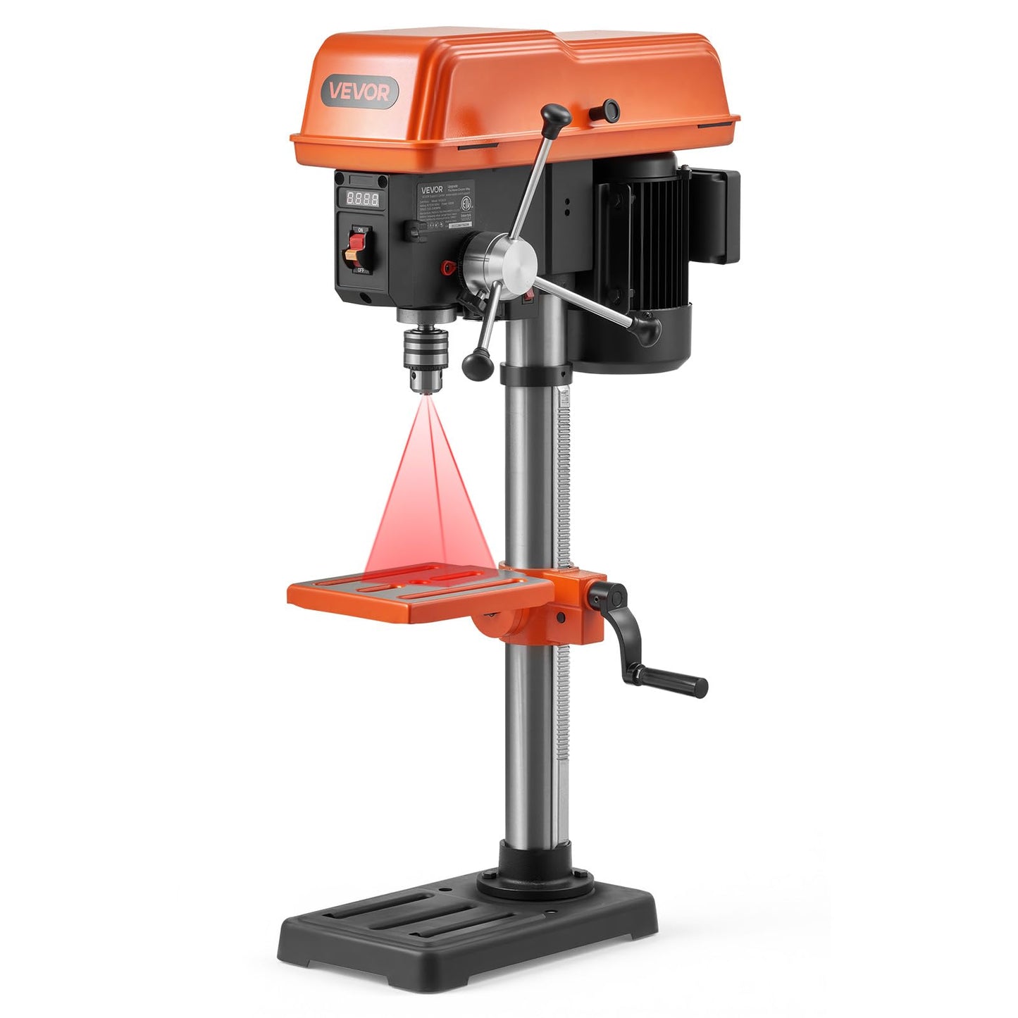 VEVOR 10-Inch Benchtop Drill Press, 5 Amp, 0.8 HP 600W Bench Drill Press, 530-3140 RPM Variable Speed, 0-45° Tilting Worktable, with Laser and LED Work Light, Tabletop Drilling Machine, for Wood Metal
