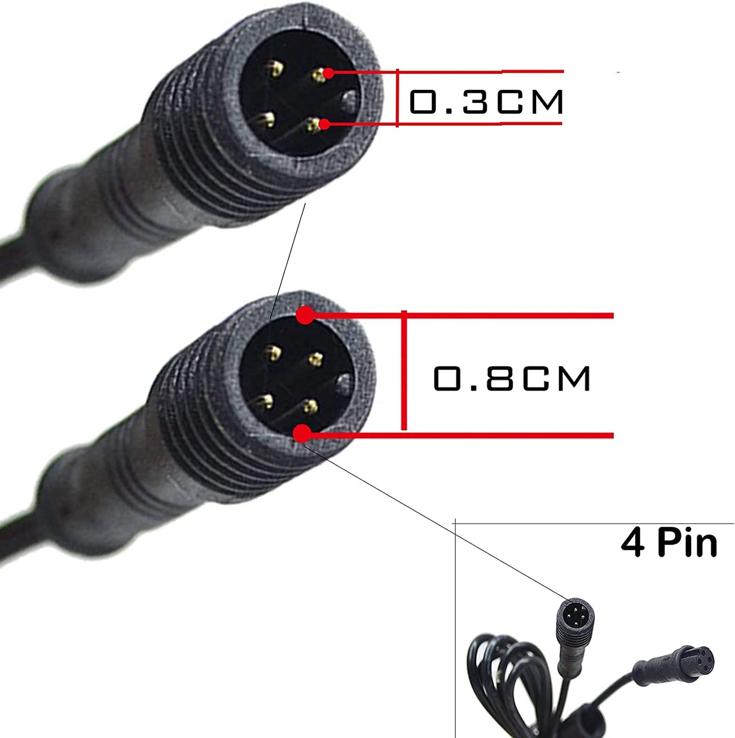 UWDESY 4Pcs 60IN 5FT 4Pin RGB Waterproof Extension Cable Wire Cord Set - Multi-Color Neon Accent LED Underglow Rock Light Boat Drain Plug Underwater Light