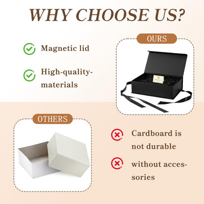 Dimore 4 Pack Black Gift Box, 10.3x7.5x3.2'' Magnetic Gift Box with Lids, Rectangle Hardboard Collapsible Box for Bridesmaid Proposal, Wedding, Birthday, Christmas Gift Packaging