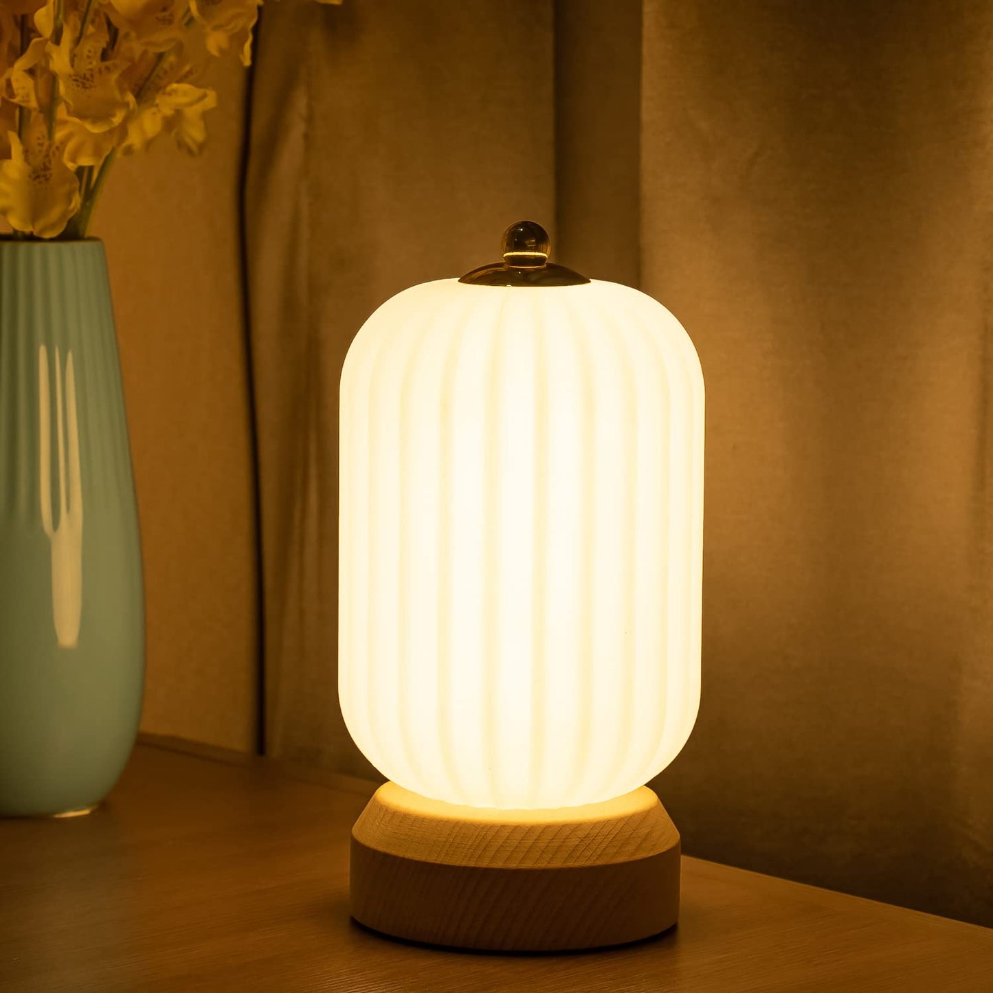 LONRISWAY LED Wood Table Lamp, 3-Color Modern Desk lamp Bedroom Bedside Night Light, Dimmable Led Lighting, Creative Home Decor, Unique House warmging Gift