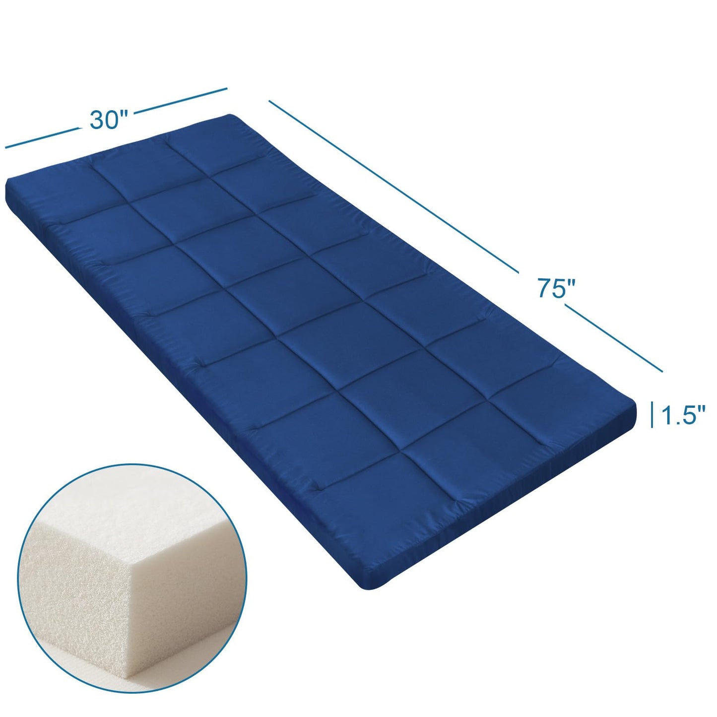 Improved Thickness Cot Mattress Topper, Quilted Pads for Camping 2 Pack, Soft Comfortable Sleeping Pad 75"x30" for Camp Cot/Rv Bunk/Narrow Twin Beds, Navy