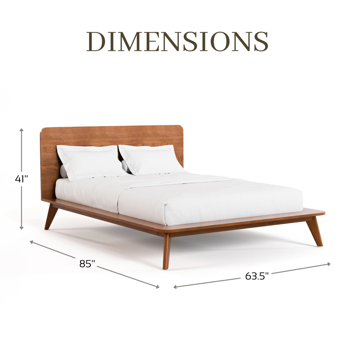 Furniture of America Wyatt Modern Solid Wood Bedroom Collection with Queen Bed Frame, Nightstands, Dresser with Mirror, No Box Spring Needed, Walnut, Standard Low Profile, 5-Piece Set