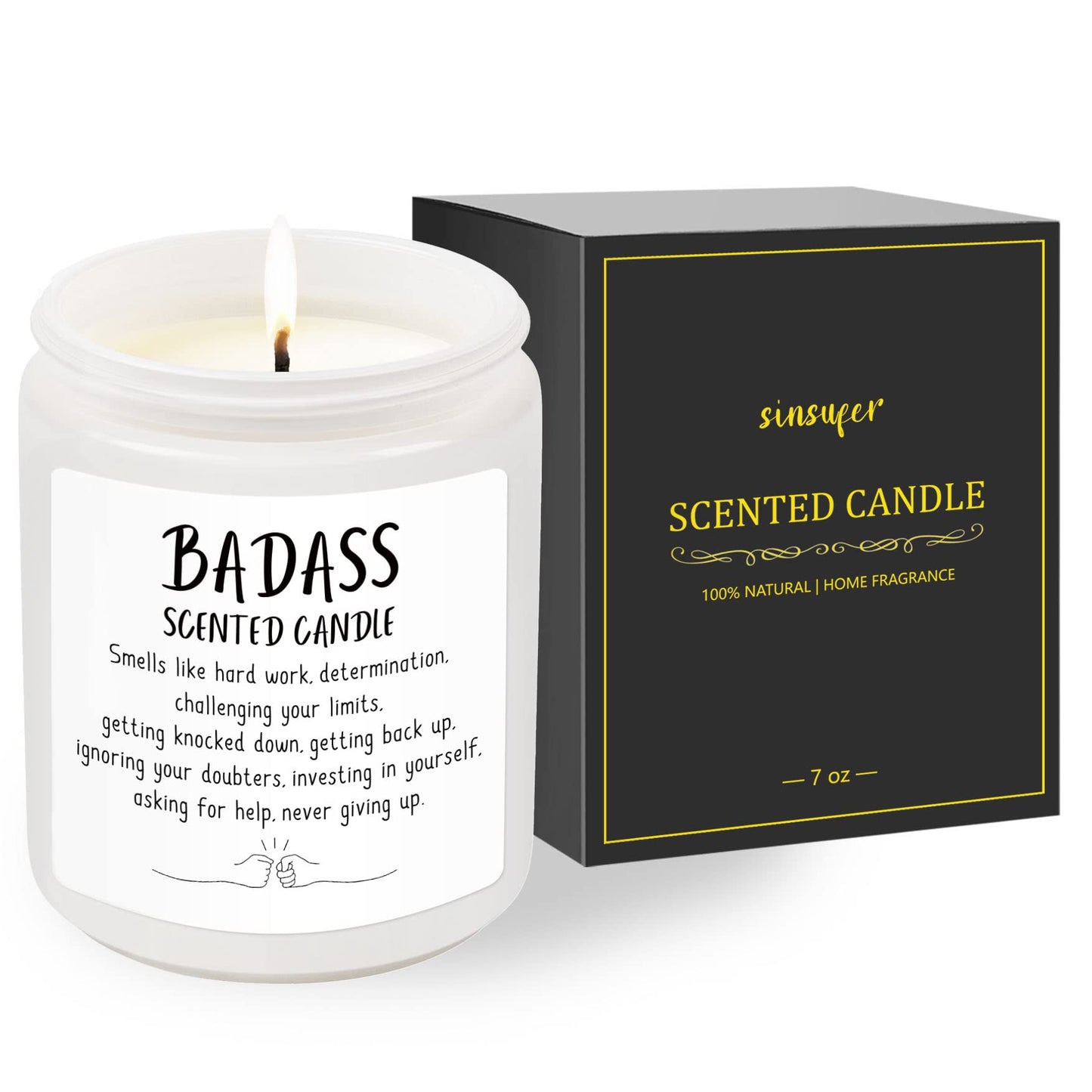 Sinsufur Congratulations Gifts for Women, Inspirationalfor Friends Coworkers, Birthday Christmas for Women - Boss Lady, New Job, Promotion Gift, 7oz Badass Scented Candle