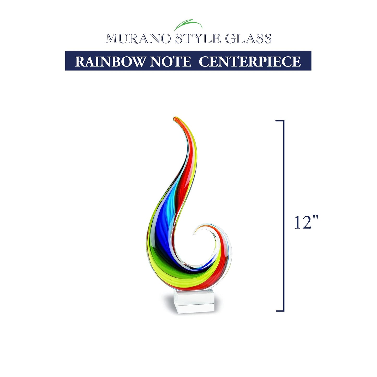 Badash Rainbow Murano-Style Art Glass Sculpture Centerpiece, 12 Inch