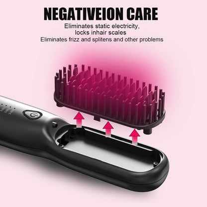 Hair Straightener Brush Dense Bristles Straightening Brush for Women Comb Quick Temperature Adjustment and Auto-Off Hair Accessories for Thick Curly Hair (Black)