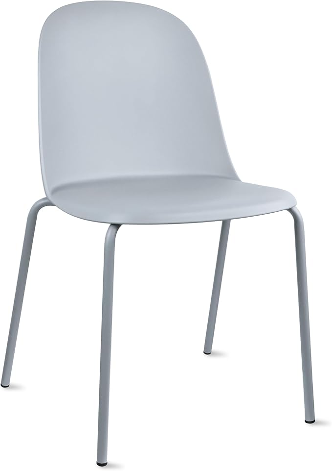 2xhome Modern Stackable Armless Dining Chair | Plastic Shell Seat with Metal Legs | Indoor or Outdoor Use | Home Kitchen Patio (1, Grey, No Padding)