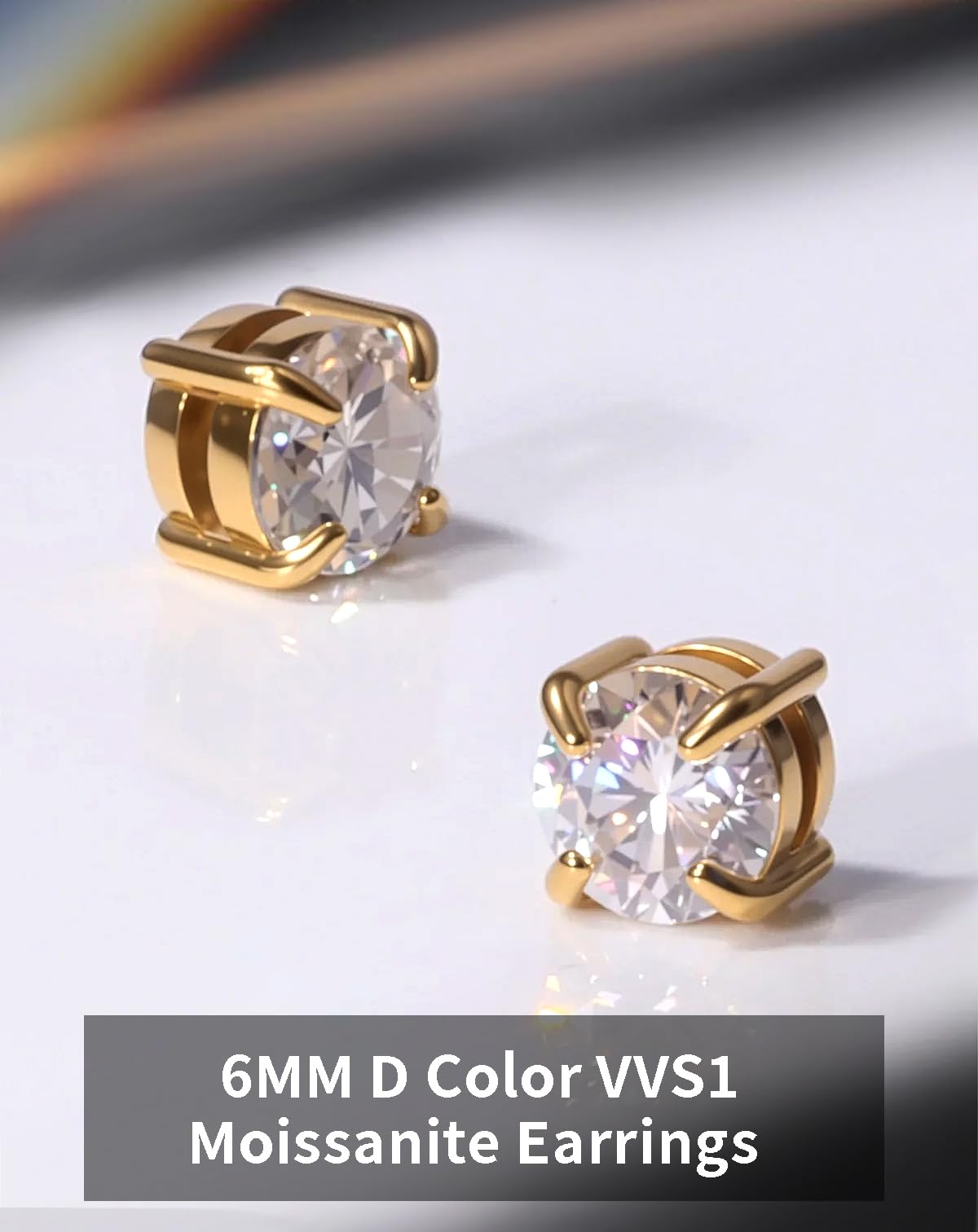 WORFAJEW 6MM Moissanite Magnetic Earrings Men Women Fake Earrings Studs for Non-pierced Ear 14K Yellow Gold Plated Stainless Steel Diamond Earring Hypoallergenic Moissanite Jewelry Gift