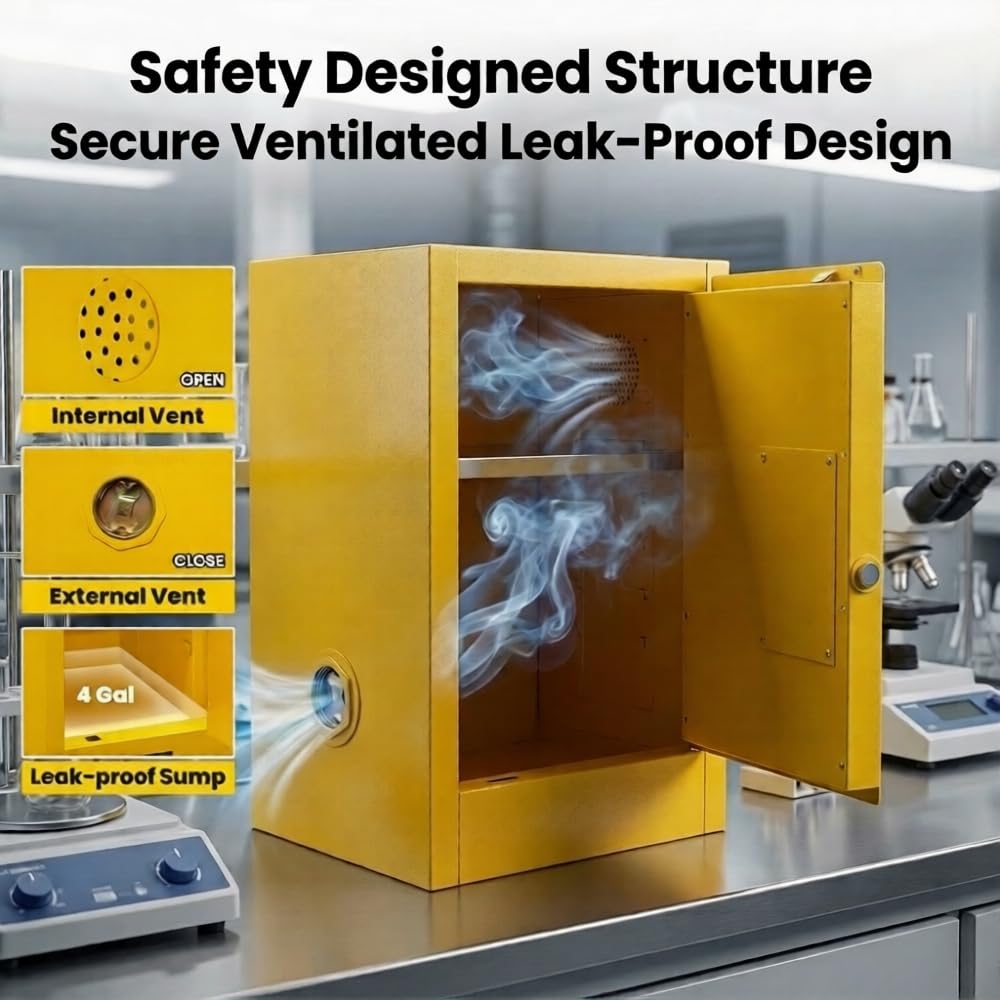 BLUEIAN 30 Gallon OSHA Flammable Storage Cabinet | 36x23x23 Double-Wall Steel Fire Cabinet with 3-Point Lock, Leak-Proof Sump & ESD Grounding Cable for Gasoline, Chemicals