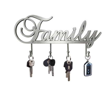 Myartte Key Holder- Key Hooks Decorative for Wall Decorative Zinc Alloy Key Organizer Rack with 4 Hooks -with Screws (Antique Sliver Family)