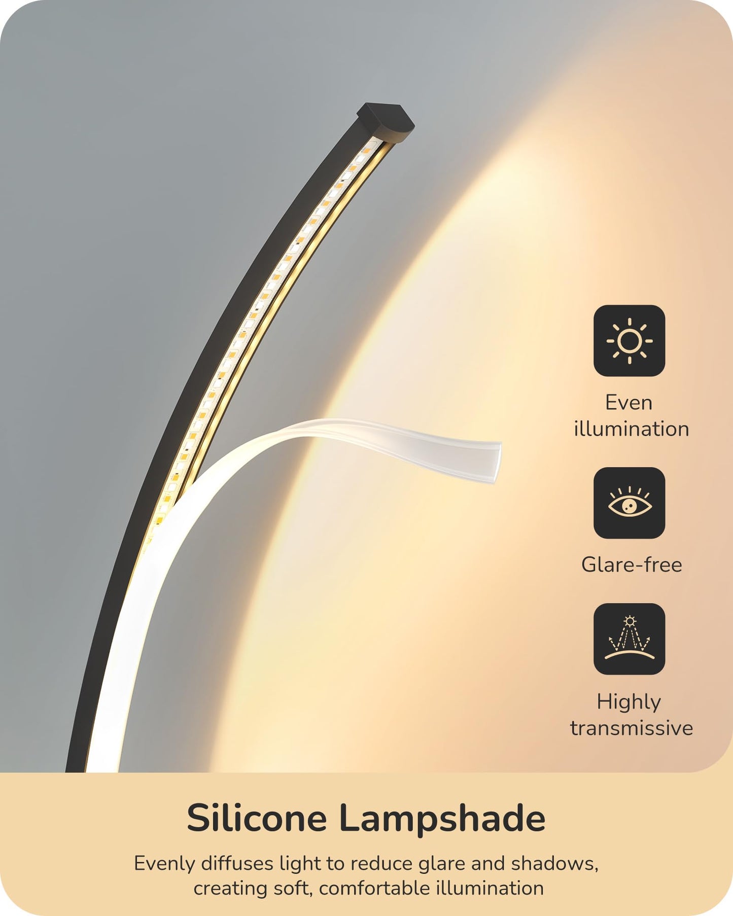 EDISHINE Curved LED Table Lamp, Modern Bedside Lamp with 3 Color Temperature & Stepless Dimming, Aluminum & Iron, Nightstand Lamp for Bedroom, Living Room, Black