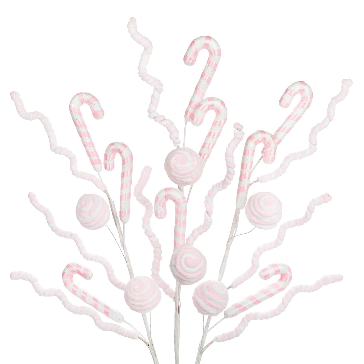 Briful 3PCS Christmas Striped Candy Cane Picks Spray, 27.5in Pink & White Candy Cane Christmas Tree Ornaments for Xmas Wreaths Holiday Vase Arrangements