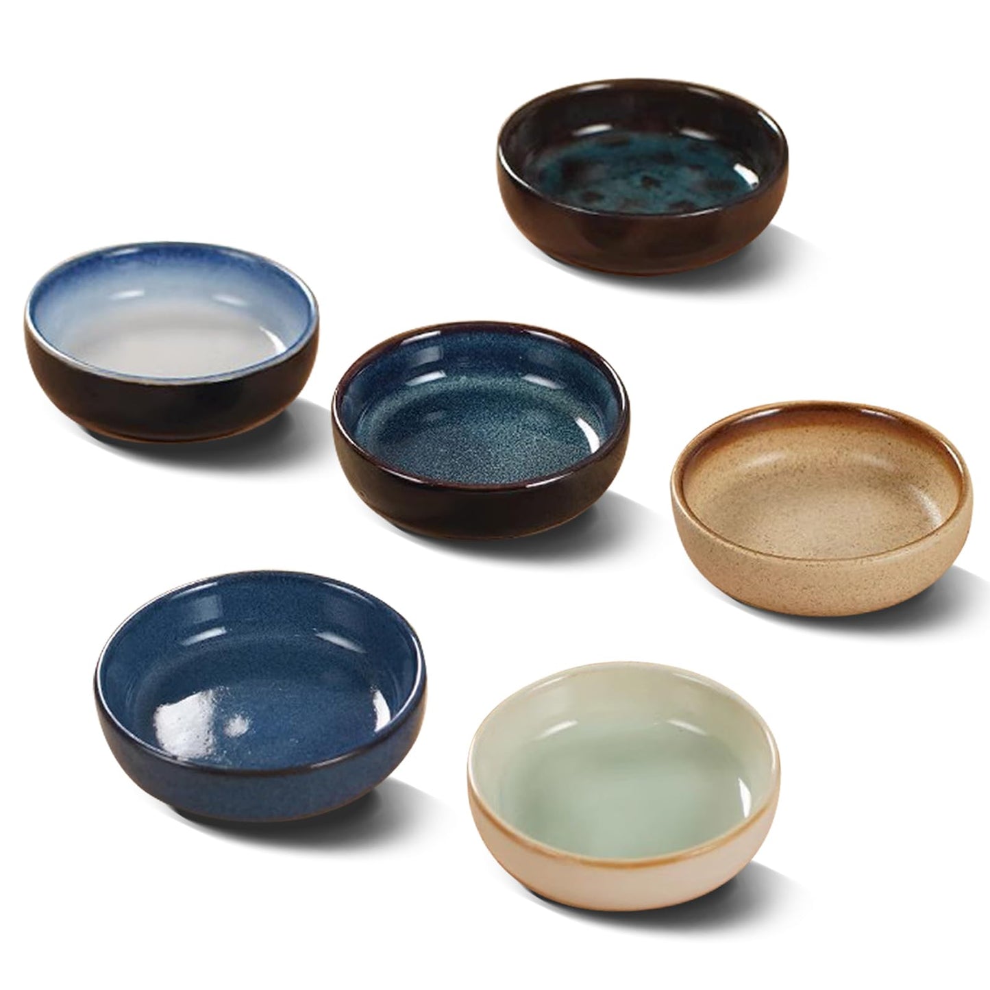 Fitzkor 3.25 Inch- Set of 6 Dipping Bowls, Ceramic Soy Sauce Dipping Dish set, Chip and Dip bowl, Serving bowl for side dish, Mini Appetizer Plates for Condiment Sushi Ketchup