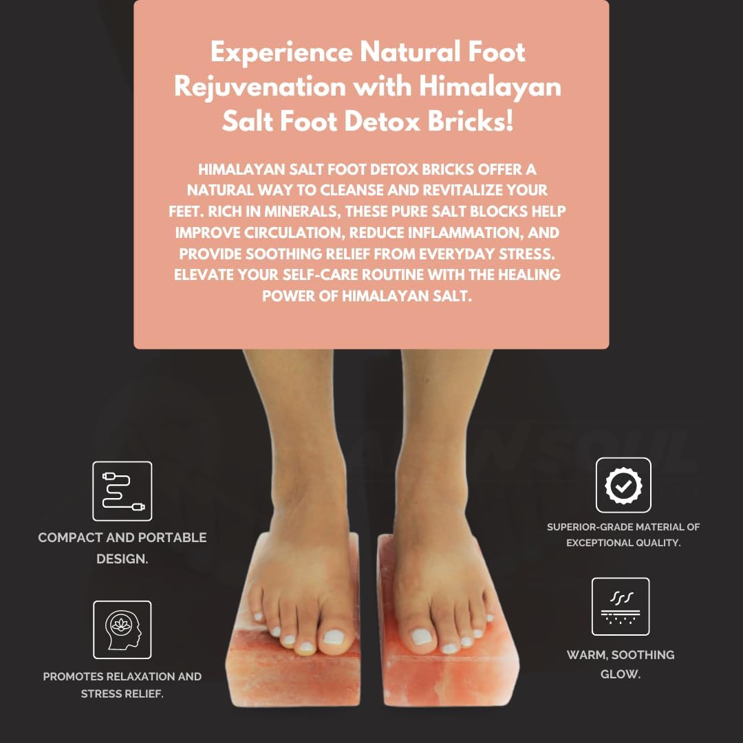 Himalayan Pink Salt Bricks – 8x4x1 Inch Natural Spa Stones for Foot Soak & Massage – Set of 2