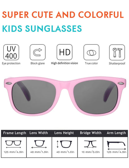 Flexible Kids Sunglasses Polarized Toddler Sun Glasses for Baby Boys and Girls Shades UV400 Protection with Case Age 2-8 (Pink + Pink/Cyan)