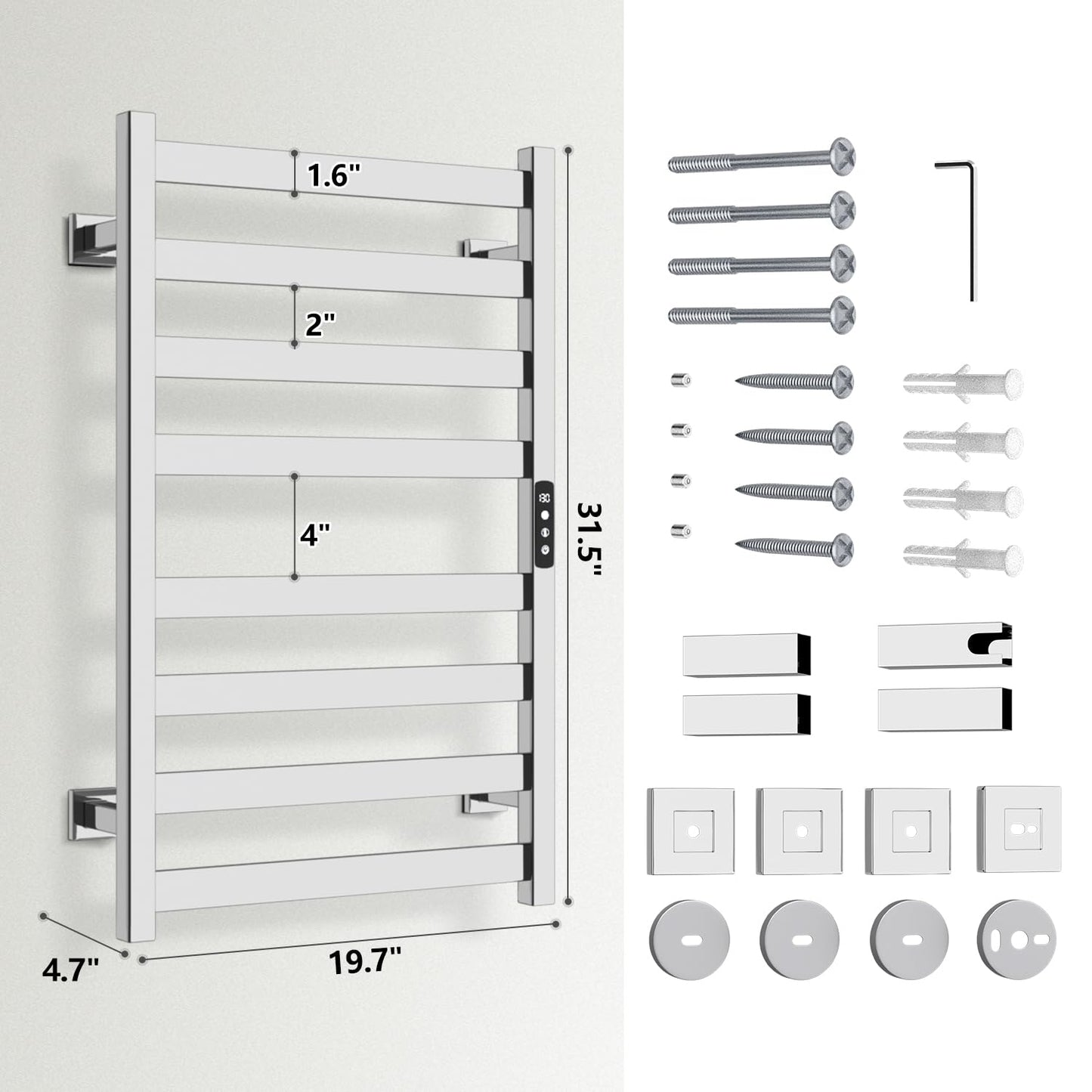 Towel Warmer, Towel Heater Rack for Bathroom, 8-bar Electric Towel Dryer Wall-Mounted Plug-in Bath Heater, 201 Stainless Steel Hot Towel Rack with Timer and Smart Temperature Control