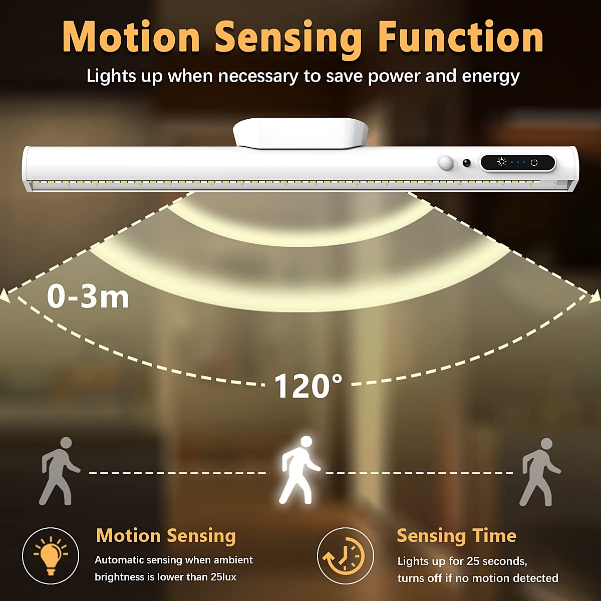 bravzurg Motion Sensor LED Strip Light Bar, Battery Operated Wall Lights, 4000mAh Rechargeable Lamp, Magnetic Dimmable Remote Control, Under Cabinet Kitchen Light for Mirror Bathroom Bedroom – White