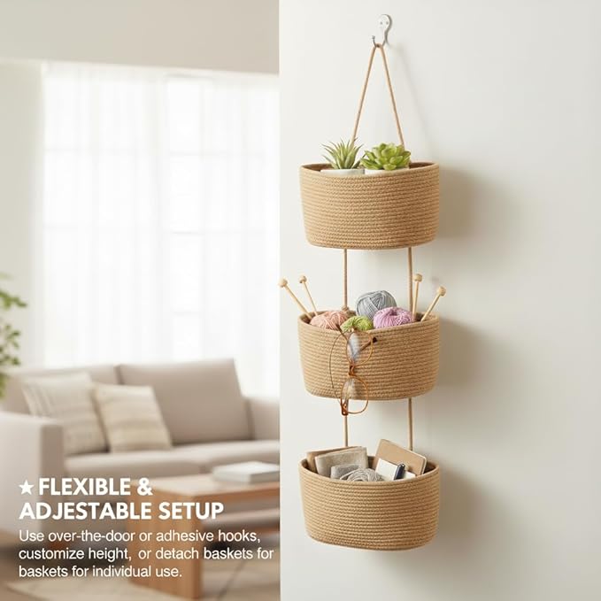 Over the Door Organizer, 3-Tier Hanging Storage Basket
