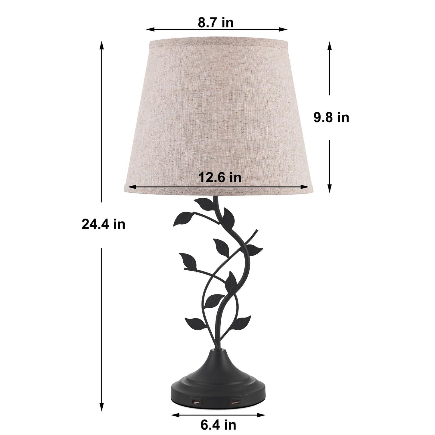 Kakanuo Table Lamp for Bedside, Lamp for Living Room with USB-A and USB-C Charging Ports, Traditional Tall Bedroom Lamp for End Table