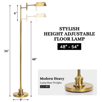 Dimmable Pharmacy Floor Lamp with Remote, 17W Gold LED Reading Floor Lamp with 360°Swing Arm, 3 Color Temperature, Height Adjustable Standing Task Lamp for Living Room, Bedroom, Office, Antique Brass