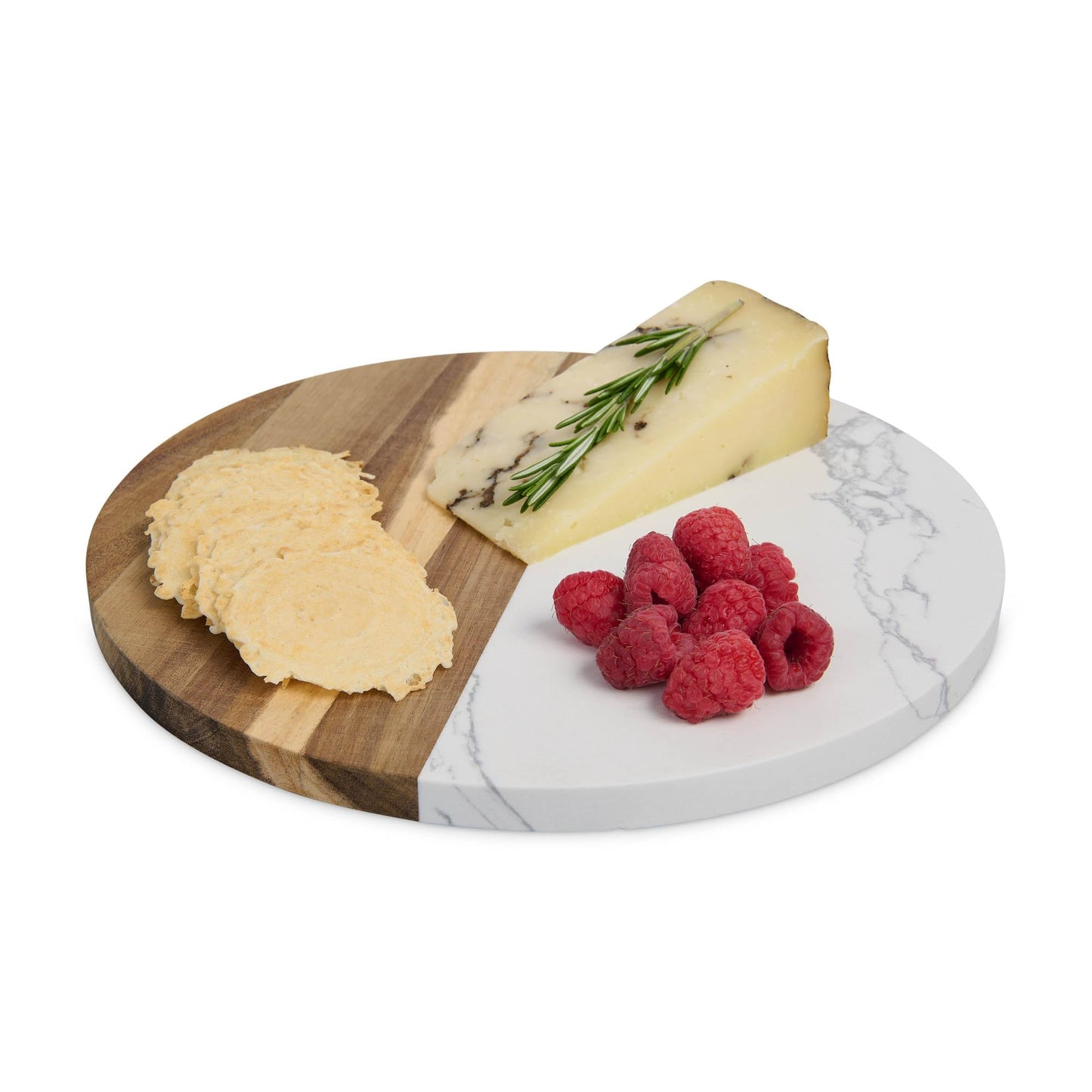 HIC Kitchen Charcuterie Cheese Board, Cultured Marble and Wood, Round, 9.85 x 9.85 x 0.5-Inches