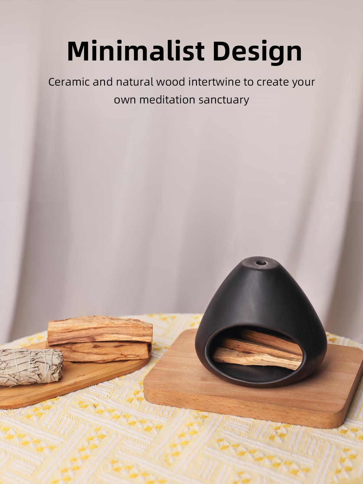 Ceramic Palo Santo Holder, Modern Incense Burner, Smudge Bowl (Black)