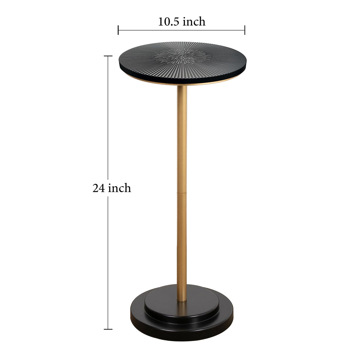 COVLON Drink Table, Small Pedestal Side Table with Wooden Carved Top for Living Room, Bedroom, Small Space, Gold and Black
