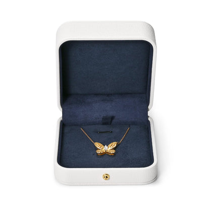 Woodten Blue Velvet Interior Jewelry Gift Box for Necklace & Pendant - Premium PU Leather Jewelry Necklace Elegant White Jewelry Box for Gift