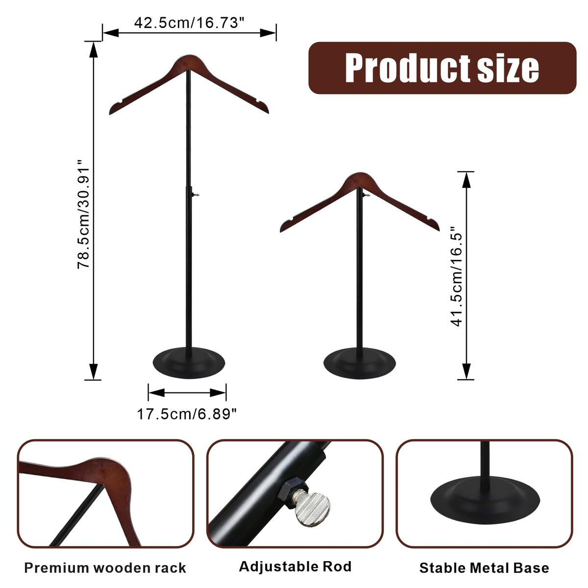 wdbg 12 Pack T Shirt Display stand, Adjustable T shirt Shoulder Stand for Vendor Portable Hanging wooden Clothes Rack for Clothing Dress Jacket Coat Retail 17-31.5 Inch, Black