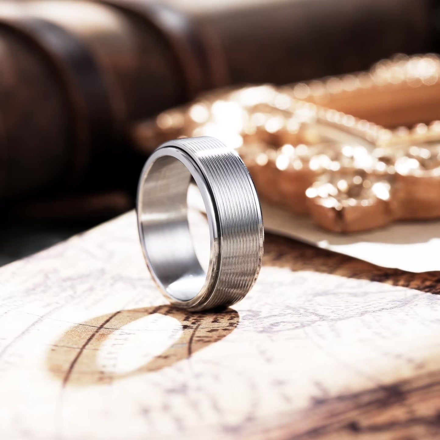 King Will Mens Silver 8mm Groove Spinner Rings Stainless Steel Anxiety Fidget Ring for Women Men Polish Thin Line Groove Wedding Band Fidget Ring Matte Brushed Comfort Fit 11