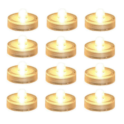 Bright LED Battery Operated Flameless Tea Light, Submersible Tea Candle Waterproof Decorations Underwater Vase Light for Party & Wedding, Pack of 12, Warm White