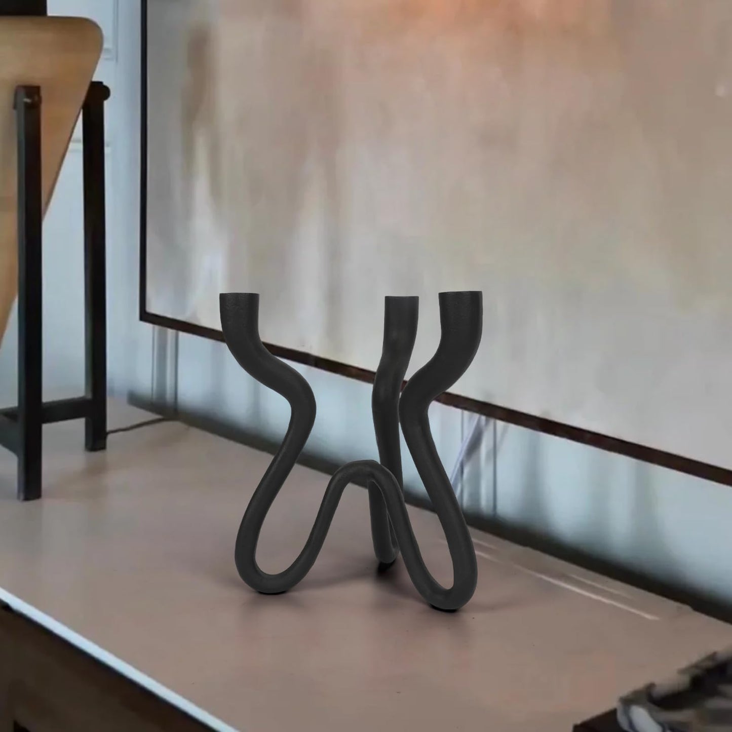 Triple Candle Holder Candelabra - Cast Iron Metal Taper Candlestick Stand with Matte Black Finish - Elegant Wedding Centerpiece for Home, Dining, Event Decor