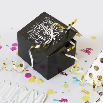 FETTIPOP Gift Box Surprise Exploding Confetti Kit (Black Premium) Happy Birthday, Prank Pop Up 7.2x5.5x4.3 in.