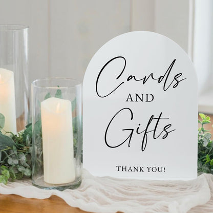 White Arch Acrylic Wedding Sign- 8"x10" Cards and Gifts Sign and Base,1/8" Thick | Modern Calligraphy Arched Acrylic Table Sign for Wedding & Event Party (Cards and Gifts, 8"x10")