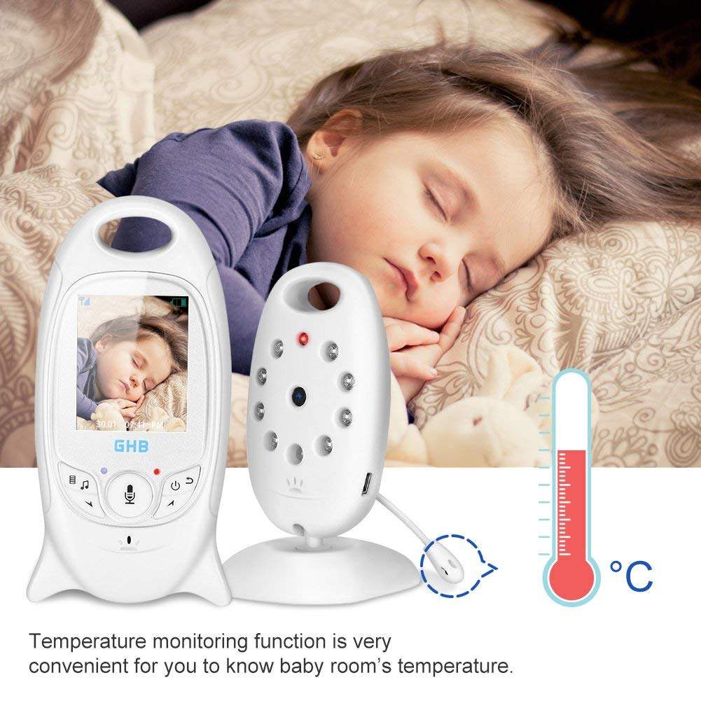 GHB Baby Monitor Video Baby Monitor Wireless with Camera Night Vision Temperature Monitoring Lullaby Function 2 Way Talk