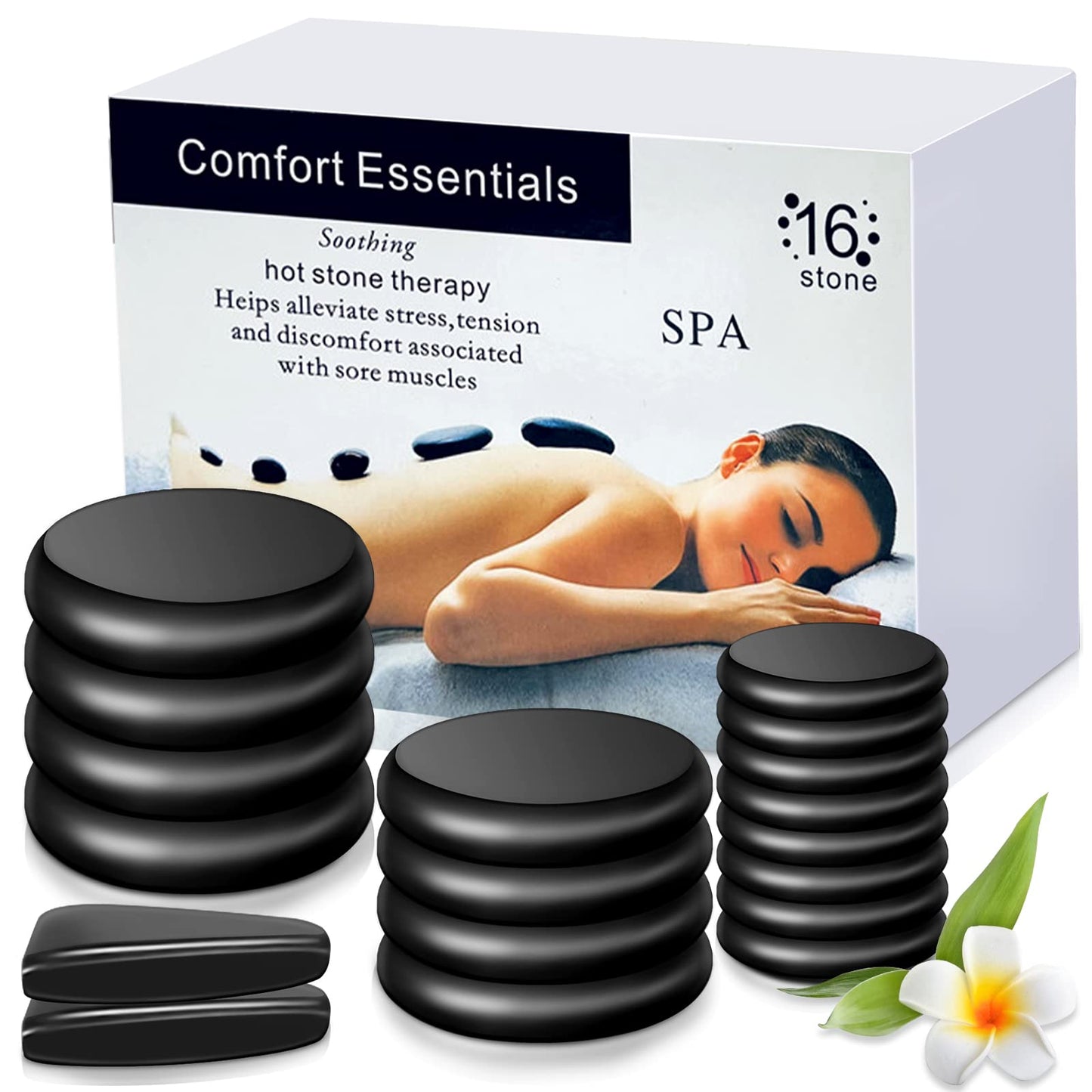 Yunsailing 18 Pcs Hot Stones Massage Set Black Smooth Massage Hot Stones Bianstone Set for Home Spa Warming Relaxing Pain Relief