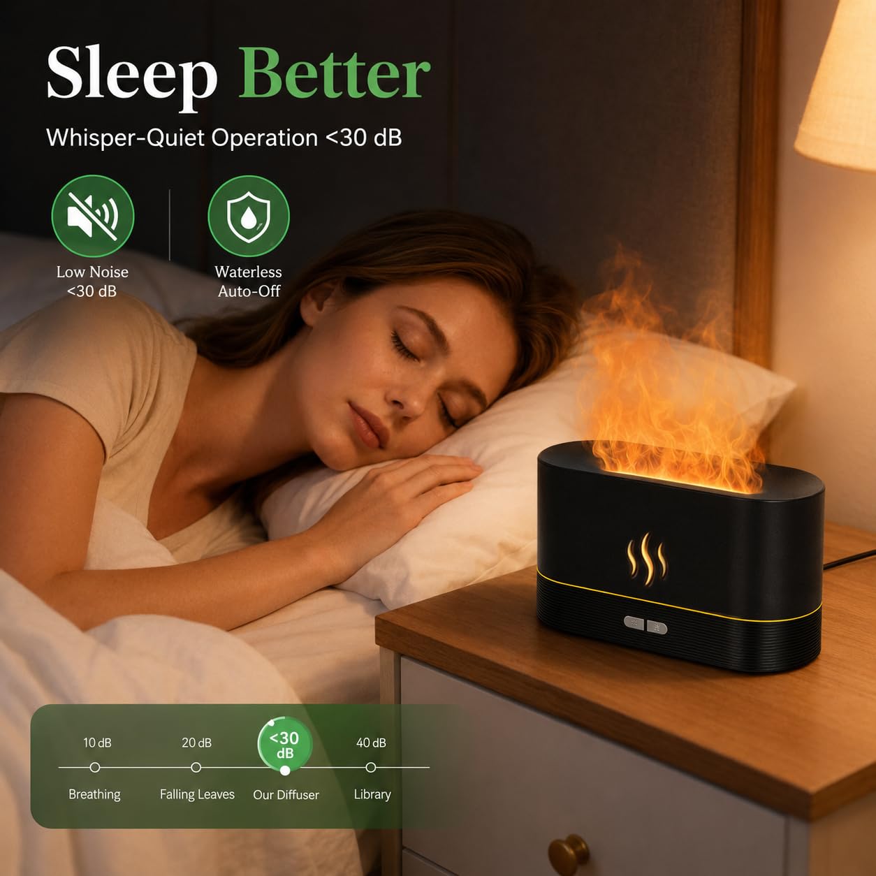 Aegci Flame Air Diffuser Humidifier, 180ML Essential Oil Diffuser with Fire Mist Effect, Ultrasonic Aroma Diffuser, 2 Brightness Modes, Auto-Off, for Bedroom Home Office(Black)