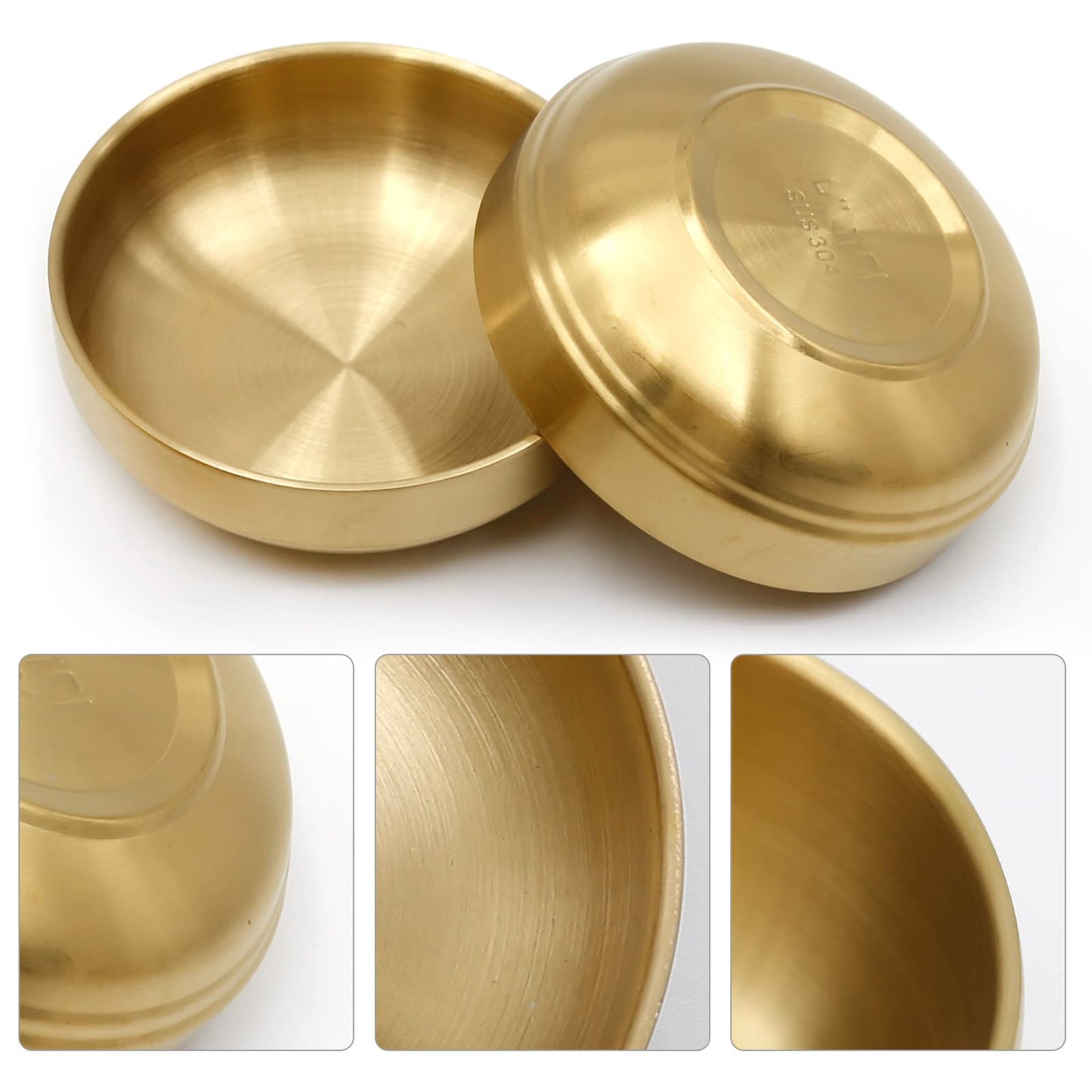 MDEOOSKY 4PCS Large Stainless Steel Sauce Dish 4.72inch Appetizer Plates Double-Deck Plates 304 Stainless Steel Plates for Oil Vinegar Juice Salad Appetizer Side Dish Ketchup (Gold 4.72IN)