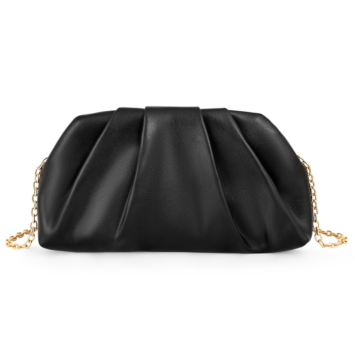 Yiorselus Ruched Clutch Purse for Women – Soft PU Leather Cloud Evening Bag with Detachable Chain for Weddings, Parties & Prom (Black)