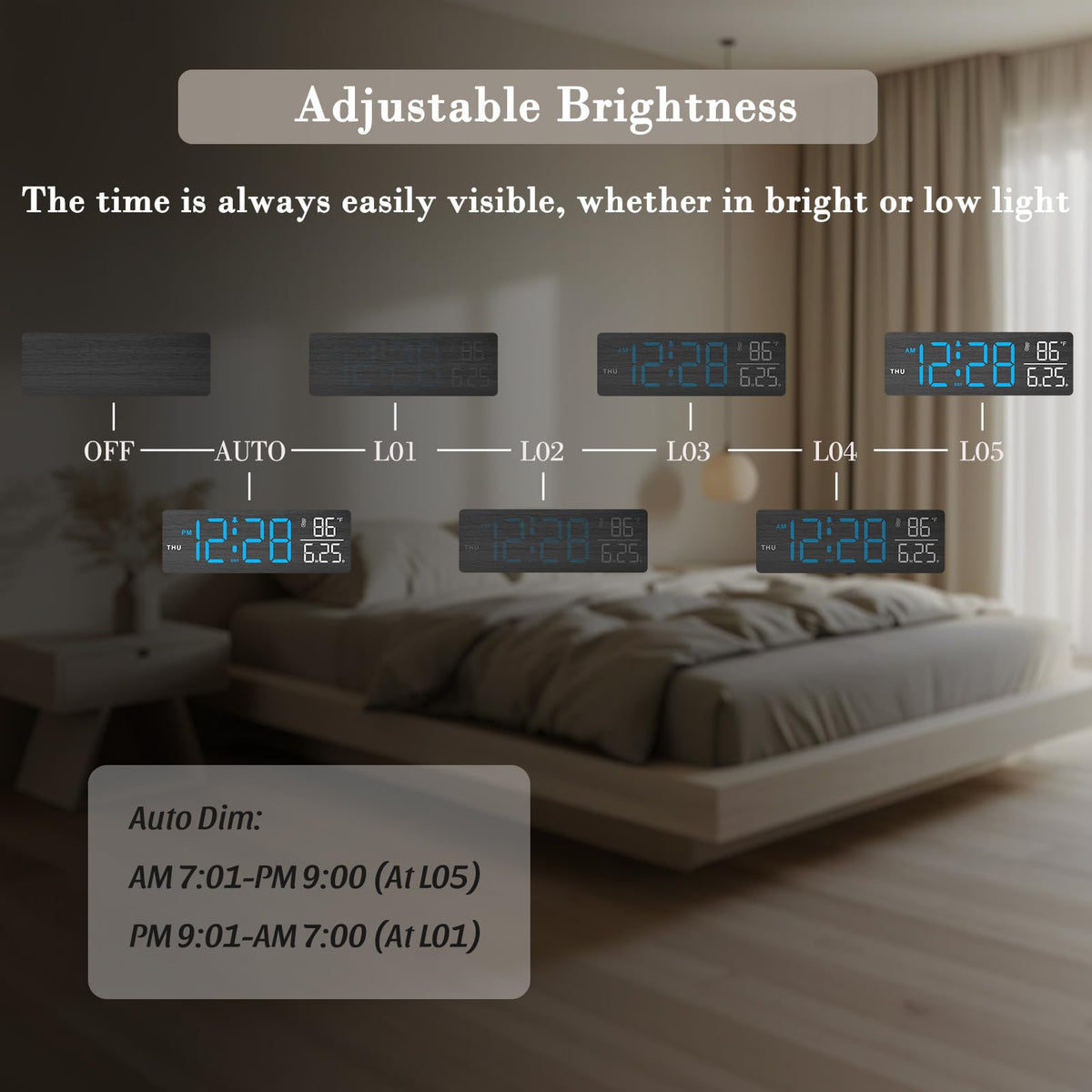 DreamSky Wooden Digital Alarm Clock with Date & Day of Week for Bedroom